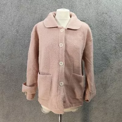 Buy Pink Wooly Shacket Thick Button Up Jacket Cream Collar Y2k Soft Uk L • 13.49£