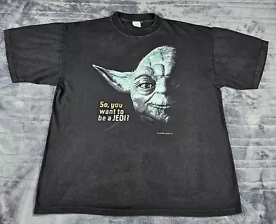 Buy VINTAGE Star Wars Shirt Extra Large Black Yoda 1996 Jedi Lucasfilm 90's Rare Top • 119.99£