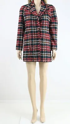 Buy Branded Red Check Midi Warm Winter Lined Striped Oversized Coat UK 10 & 12 NEW • 29.99£