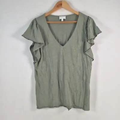 Buy Witchery Womens T Shirt Size L Khaki Green Short Sleeve Vneck Cotton Blend042811 • 14.22£