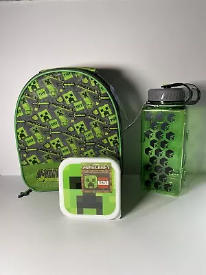 Buy Minecraft Childrens/Kids Creeper Lunch Box - Water Bottle And Bag Set • 19.99£