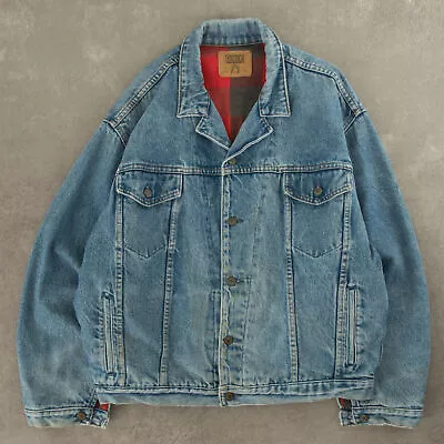 Buy Gap Vintage 90s Checked Lined Denim Jacket L Men's Blue • 40£