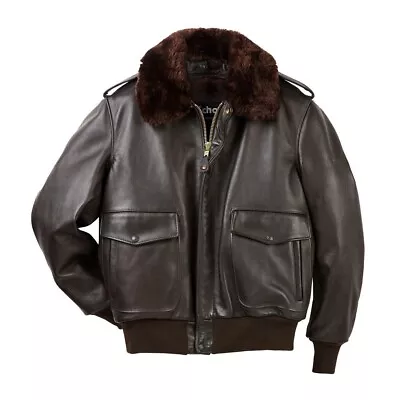 Buy G-1 A-2 Aviator Fur Bomber Brown Raf Navy Flight Real Leather Jacket For Mens • 88.99£