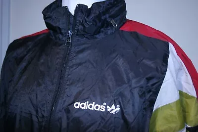 Buy Adidas Windbreaker Jacket -D8 UK44/46 L/XL- Black - Hooded Raincoat Vintage Top • 3.20£