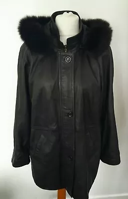 Buy PROUDFOOT - REAL LEATHER Coat Jacket Hood BLACK Soft Size 16 - STUNNING • 124.99£