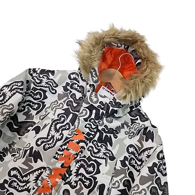 Buy Airwalk Camo Jacket Mens Small  Fur Hood Padded Pockets All Over Print VGC • 29.99£
