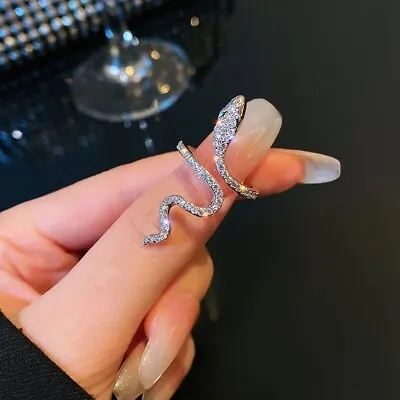 Buy Silver Vintage CZ Stone Cool Snake Adjustable Ring Womens Girls Jewellery Gifts • 2.99£