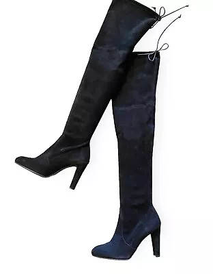 Buy NEW Stuart Weitzman Over The Knee Stretch Suede Boots Sz 7.5 Black High Heel • 234.36£