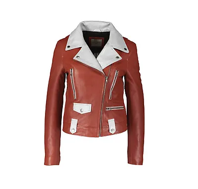 Buy Each Other RED AND WHITE LEATHER DUO TONE MOTORCYCLE JACKET BNWT Size XL • 299£