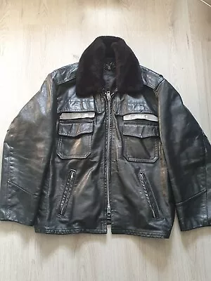 Buy Taylor’s Leather USA Police Biker Jacket With Fur Collar Newark Size 50  Chest • 89.99£