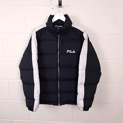 Buy FILA Down Puffer Jacket Mens M Medium Insulated Black White Full Zip Vintage 90s • 19.90£