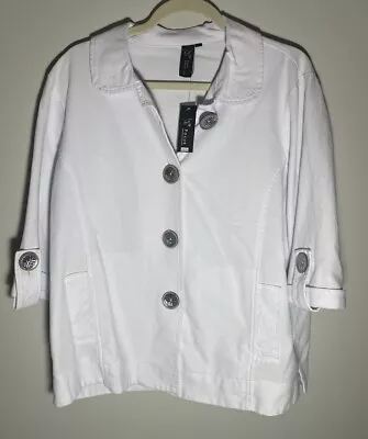 Buy NWT Focus White Jacket Design Buttons Waffle Knit Jacket Blazer Hobo Bohemian • 42.52£