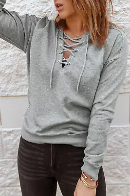 Buy  Lace-up Grey Casual Hoodie For Women • 43£