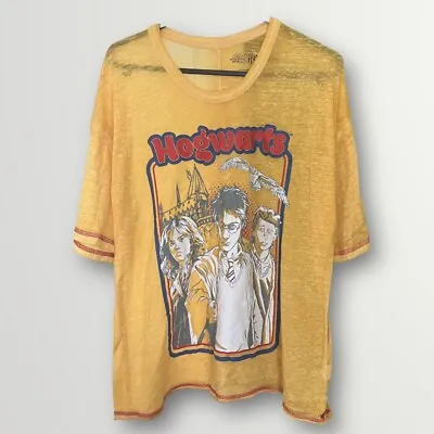 Buy Wizarding World Harry Potter Ron Hermione Hogwarts Yellow Burnout T-Shirt Medium • 12£