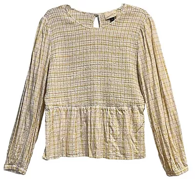 Buy Universal Thread Top Size XXL Or 2XL Yellow Plaid Smocked Peasant Ruffle Blouse • 13.26£