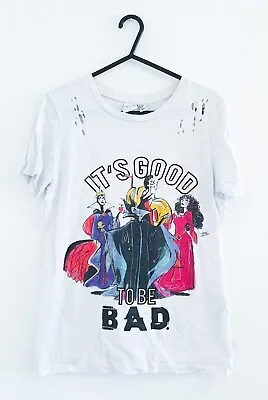 Buy Disney Its Good To Be Bad Villains Distressed Shoulders White T-Shirt Size 8 • 3.99£