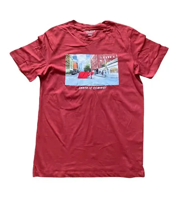 Buy Mens T-Shirt Jack & Jones Originals Red Regular Fit Santa Is Coming Mens Top • 9.60£