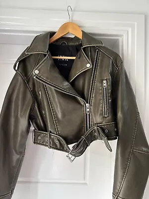 Buy Zara Jacket With Belt (mock Leather Look Khaki) Size S • 20£