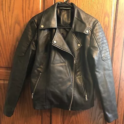 Buy Noisy May Faux Black Leather Moto Jacket, Size Large • 20.84£