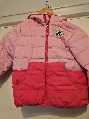 Buy Kids Converse Pink Hooded Puffer Jacket Age 5/6 Years 110-116 Cm • 14£