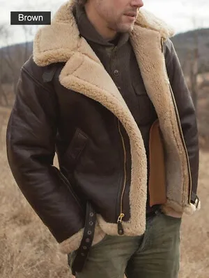Buy Men's Jacket RAF Aviator Faux Sheep Skin Leather Coat Pilot Flying Jacket Winter • 42.99£