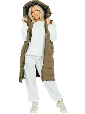 Buy Ladies Long Line Hooded Puffer Gilet Jacket Padded Camouflage Print Body Warmer • 18.99£