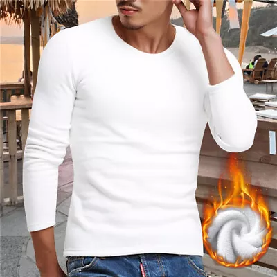 Buy Men Thermal Inner Fleece T-shirt Winter Warm Top Trouser Full Sleeve T-Shirts UK • 8.99£