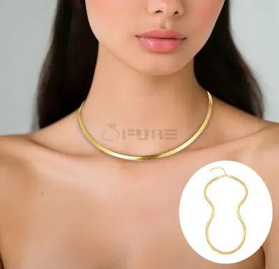 Buy Herringbone Flat Snake Chain Dainty Choker Necklace Gold Plated Womens Jewellery • 3.99£