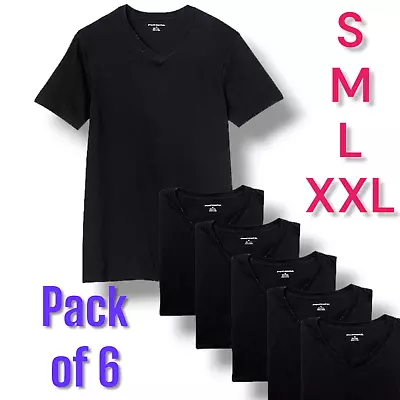 Buy Pack Of 6  Mens V-Neck T-Shirt 100% Cotton Vest Black Plain Short Slave S To XXL • 12.49£