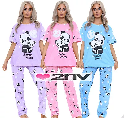 Buy Animal Print Ladies Pyjama Set Panda Short Sleeve 2 Piece Lounge Teddy PJ Set. • 12.95£