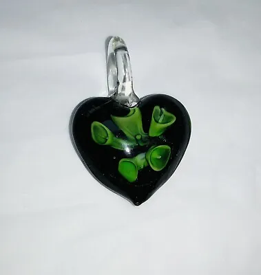 Buy Black & Green Flower GLASS HEART Charm PENDANT Jewellery Making Necklace Gift K • 0.99£