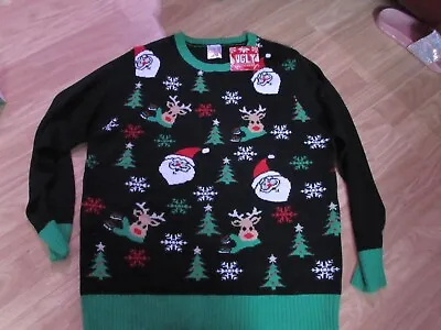 Buy Novelty Christmas Themed Black Jumper With Santas/reindeers/trees Size Large • 12£