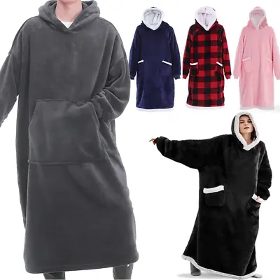 Buy UK Men&Women Extra Long Hoodie Blanket Oversized Hooded Sweatshirt Sherpa Fleece • 11.95£