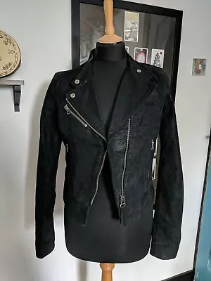 Buy New Look Black Leather Jacket Ladies Size 10 Distressed Finish  • 25£