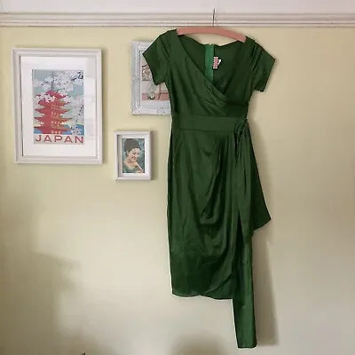 Buy Pin Up Girl Clothing Couture Green Satin Dress 6/8 Rockabilly • 69.99£