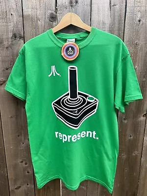Buy Atari T-Shirt Men's Green  Represent Logo Joystick Old School Retro Medium New • 12.95£