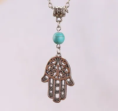 Buy Silver & Turquoise Hamsa Hand Necklace Boho Bohemian Jewellery Festival A020 • 3.95£