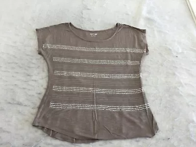 Buy Aot. 9 T Shirt Womens M Medium Gray Rhinestone Striped Crew Neck Short Sleeve • 7.67£