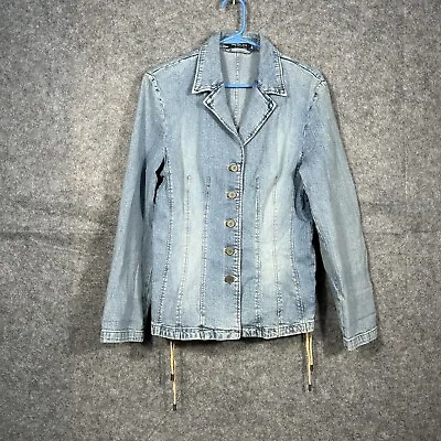 Buy Betty Barclay Jacket Denim Blazer Womens Size 10 Leather Shed Straps Vintage 80s • 19.99£