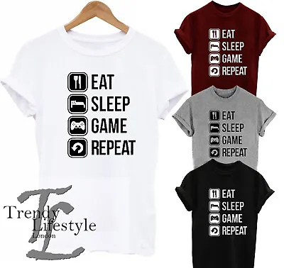 Buy Eat Sleep Game Repeat Print Gaming Trendy Geek  Boys Unisex T-shirt 4 Colors • 6.99£