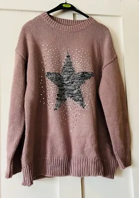 Buy Cotton Traders Dusky Pink Sparkly Star Cosy Knit Christmas Jumper UK12 • 7.49£