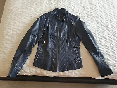 Buy Ladies Leather Look Navy Biker Jacket - Size 38/10 • 15£
