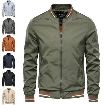 Buy Men Bomber Jacket Long Sleeve Jackets Mens Full Zip Spring Lightweight Thin • 33.11£