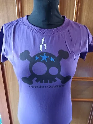Buy Psycho Cowboy Purple Skull & Crossbones S/S Stretch T-Shirt    M    BNWT • 9.99£