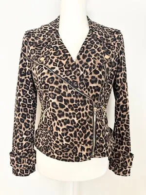 Buy White House Black Market Womens Zip Up Jacket Size 2 Black Brown Animal Print • 24.12£