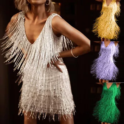 Buy Womens Sexy Fringe Tassel Mini Dress Evening Cocktail Party Bodycon Ball Gown • 3.99£