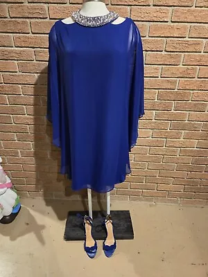 Buy Xscape Women's Embellished Neckline Cape-Overlay Dress Size 12 Electric Blue  • 43.56£