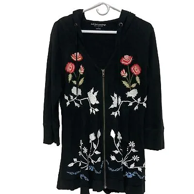 Buy Soft Surroundings Hoodie Embroidered Black Floral Sweater Full Zip Size Large • 33.07£