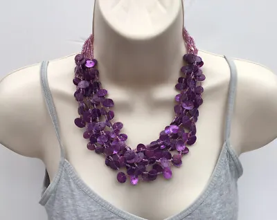 Buy Boho Ethnic Festival Purple Multistrand Necklace Costume Jewellery • 3.99£