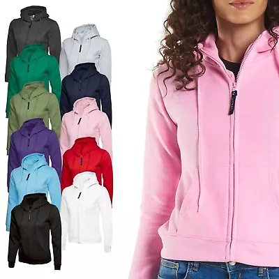 Buy Womens Hooded Sweatshirt Zip Up Hoodie - LADIES PLAIN FITTED CASUAL HOODY TOPS • 17.99£